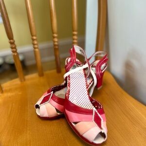 Red and Pink Strappy Retro Heels